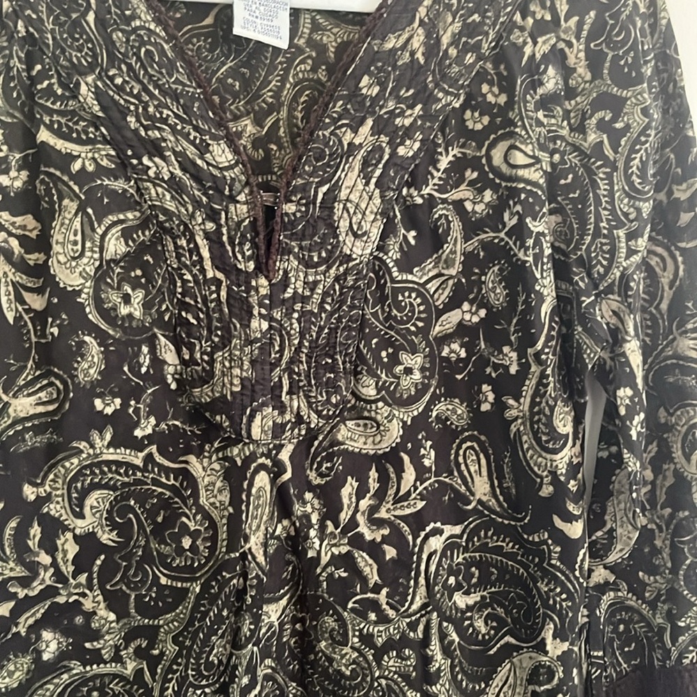 Vintage Faded Glory Paisley Boho Top Blouse Lace Y2k M Green Earthy Fairy Cotton - Picture 3 of 5
